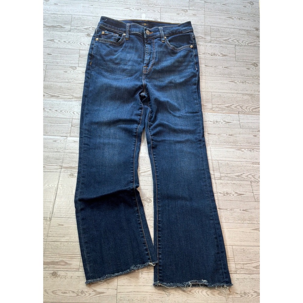 7 For All Mankind High Rise Flare Jeans Womens 28 Blue Raw Hem Y2K Boho